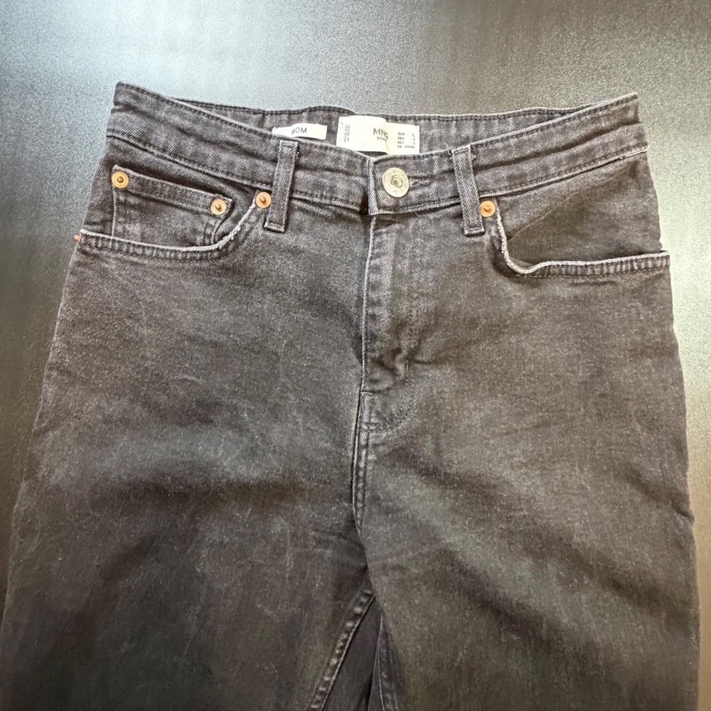 Mango MNG Denim Mom Jeans Womens 6 Faded Black High Waisted Tapered Leg K2 - Picture 2 of 9